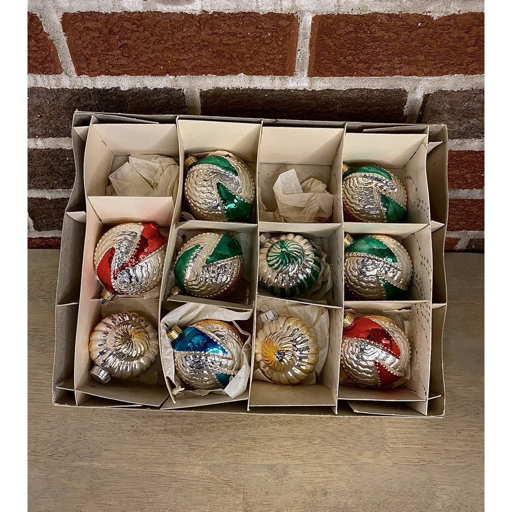 Vintage Old World Christmas Mercury Glass Ornament Set of 10 Original Box